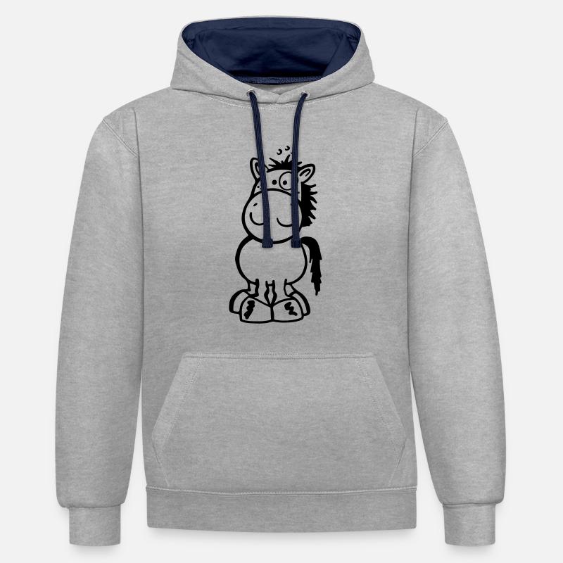 Kleines Pferdchen - Kontrast-Hoodie - Grau meliert/Navy