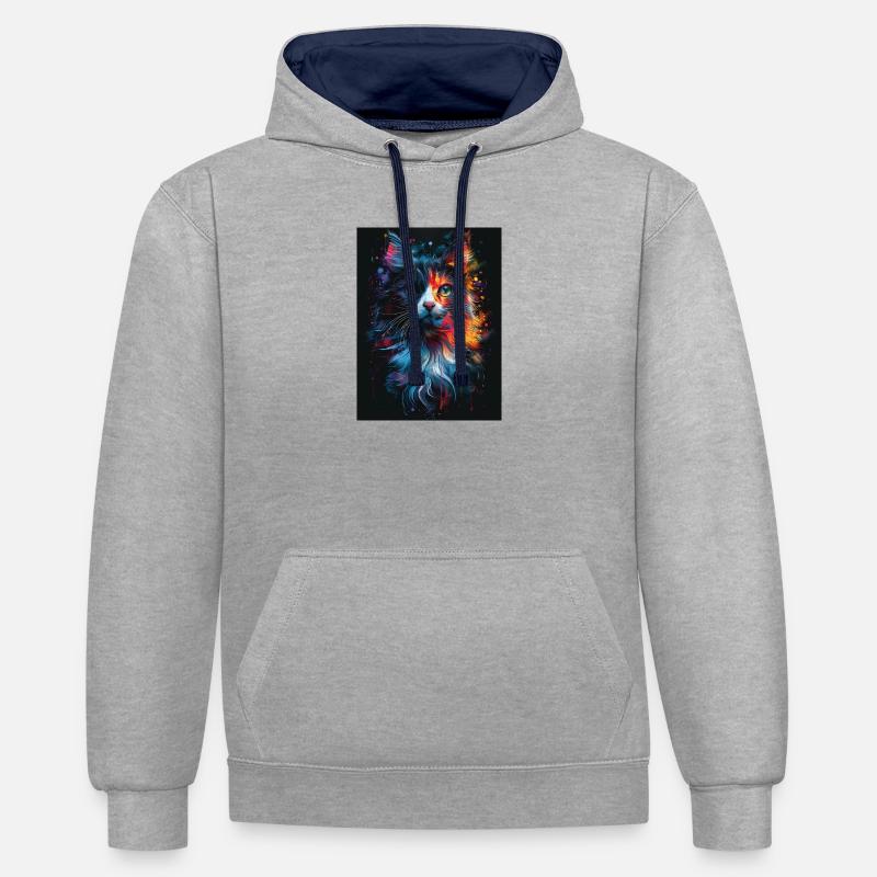Cat_01 - Sweat à capuche contrasté - gris chiné/bleu marine