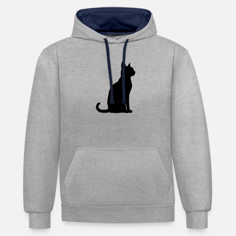 Animal chat - Sweat à capuche contrasté - gris chiné/bleu marine