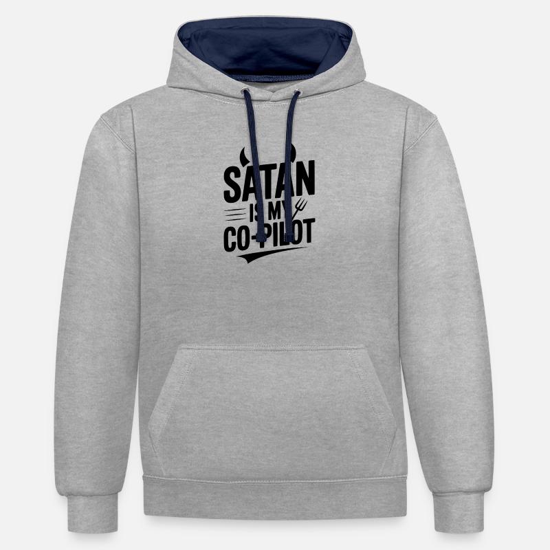 Satan est mon copilote - Sweat à capuche contrasté - gris chiné/bleu marine