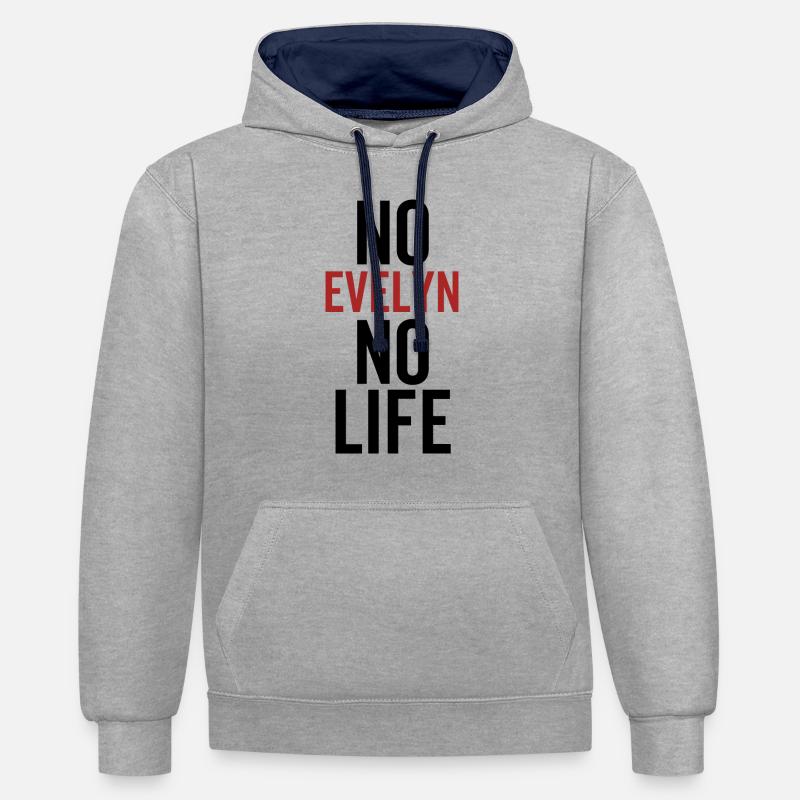 Pas d’Evelyn pas de vie - Sweat à capuche contrasté - gris chiné/bleu marine