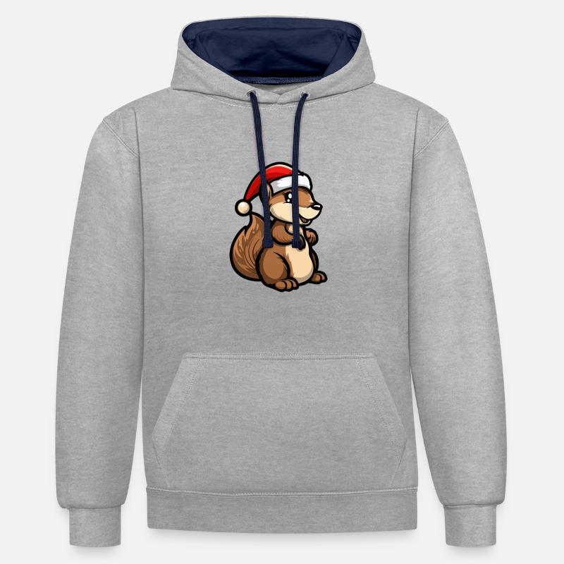 Noël écureuil - Sweat à capuche contrasté - gris chiné/bleu marine