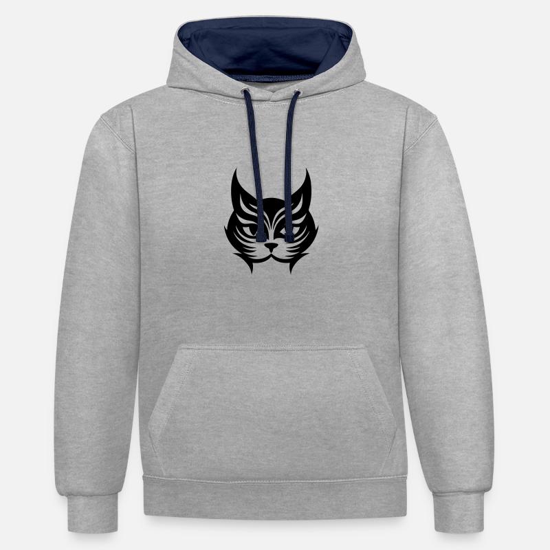 Icône du chat - Sweat à capuche contrasté - gris chiné/bleu marine