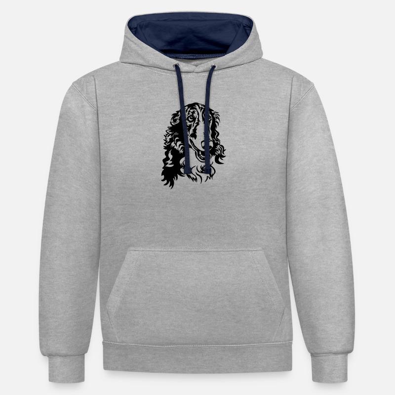Tête de Barsoi - Sweat à capuche contrasté - gris chiné/bleu marine