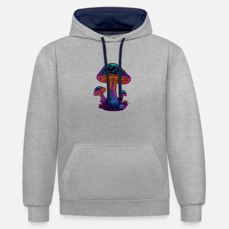 Champignons Champignons Art Graphique - Sweat à capuche contrasté - gris chiné/bleu marine