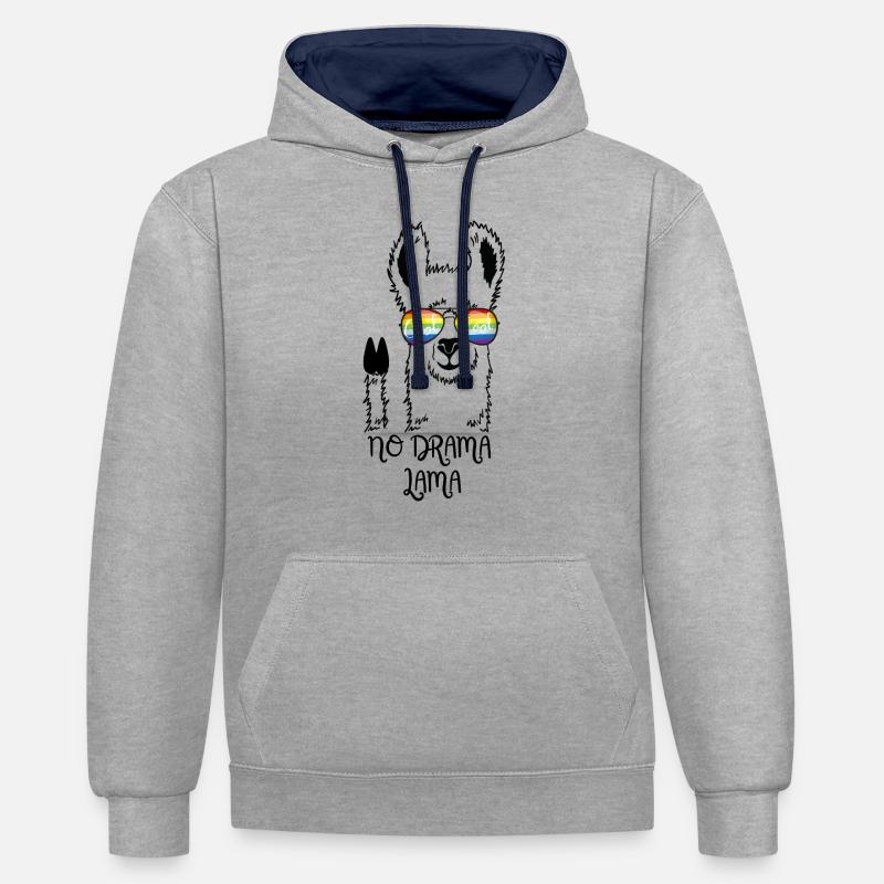 Pas de drame Lama - Sweat à capuche contrasté - gris chiné/bleu marine