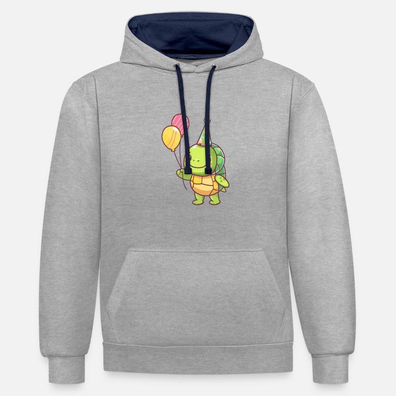 Tortue Anniversaire Bébé - Sweat à capuche contrasté - gris chiné/bleu marine