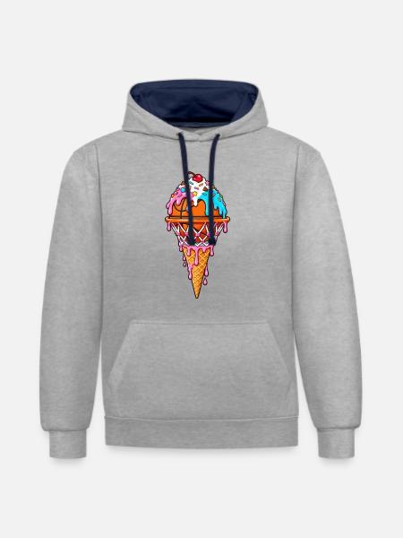 Basketball Basketballer Eiscreme - Kontrast-Hoodie - Grau meliert/Navy