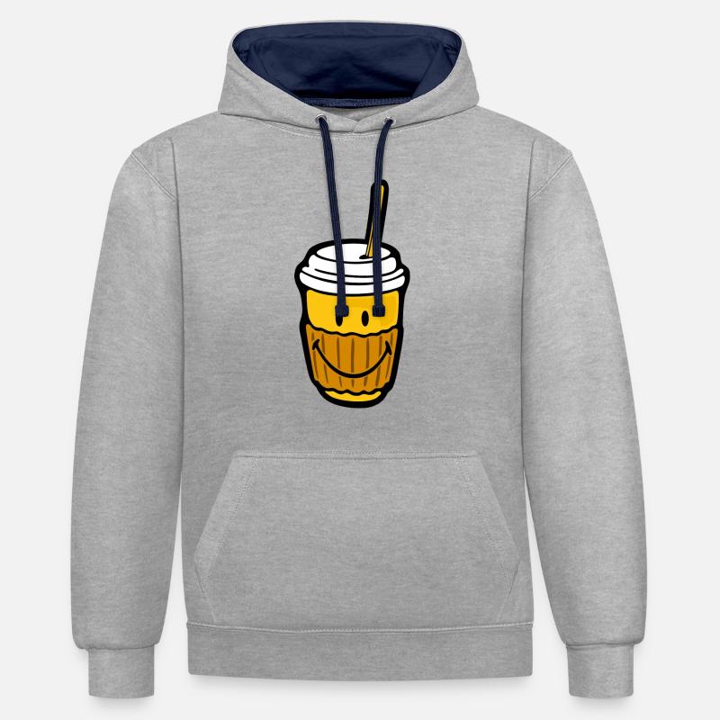 Caffè sorridente da a take away - Felpa con cappuccio in contrasto cromatico - grigio melange/navy