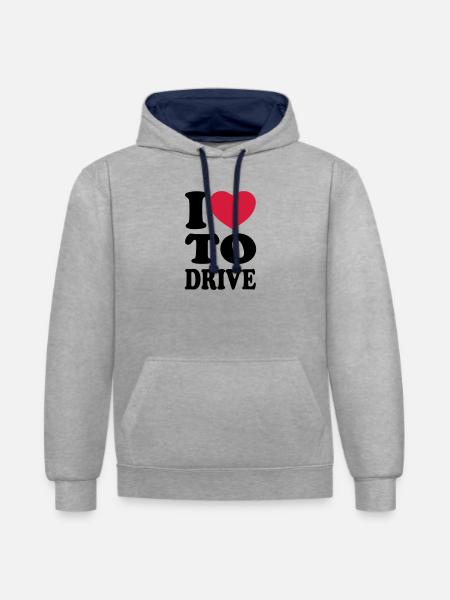 I love to drive - Ik hou van om te rijden - Contrast hoodie - grijs gemêleerd/navy