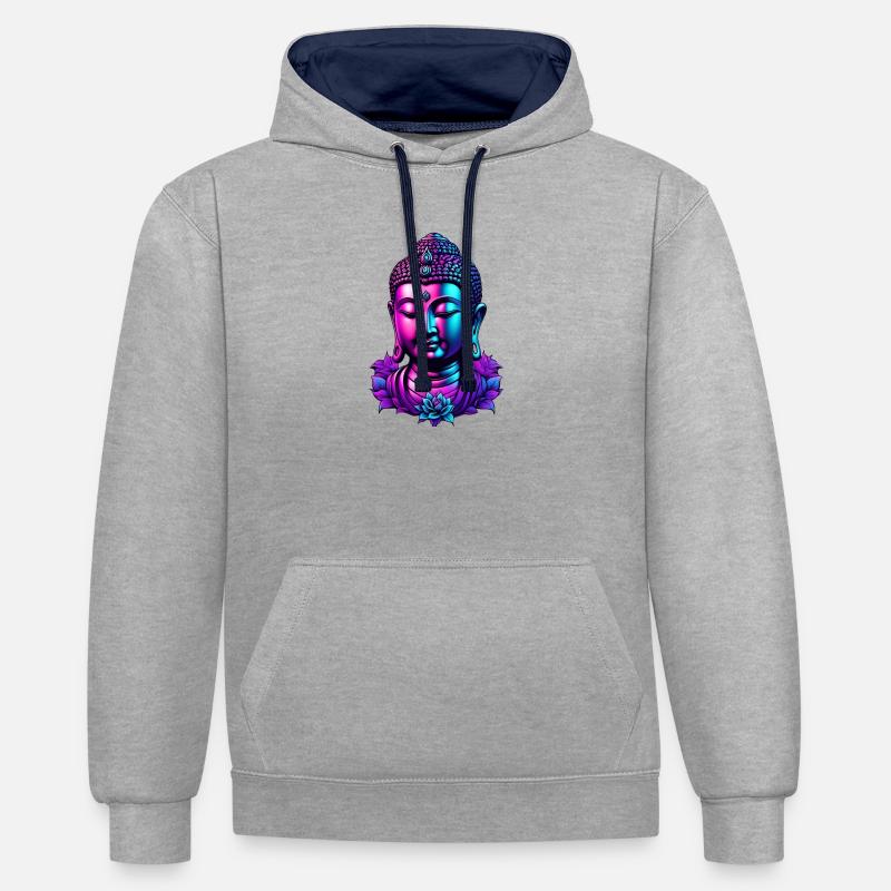 Néon Bouddha Fleur Aura - Sweat à capuche contrasté - gris chiné/bleu marine