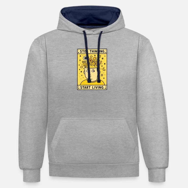 ARRÊTE DE PENSER. COMMENCE À VIVRE. - Sweat à capuche contrasté - gris chiné/bleu marine