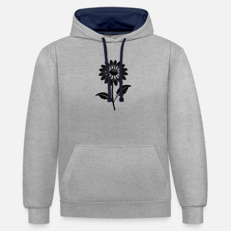Fleur de camomille - Sweat à capuche contrasté - gris chiné/bleu marine