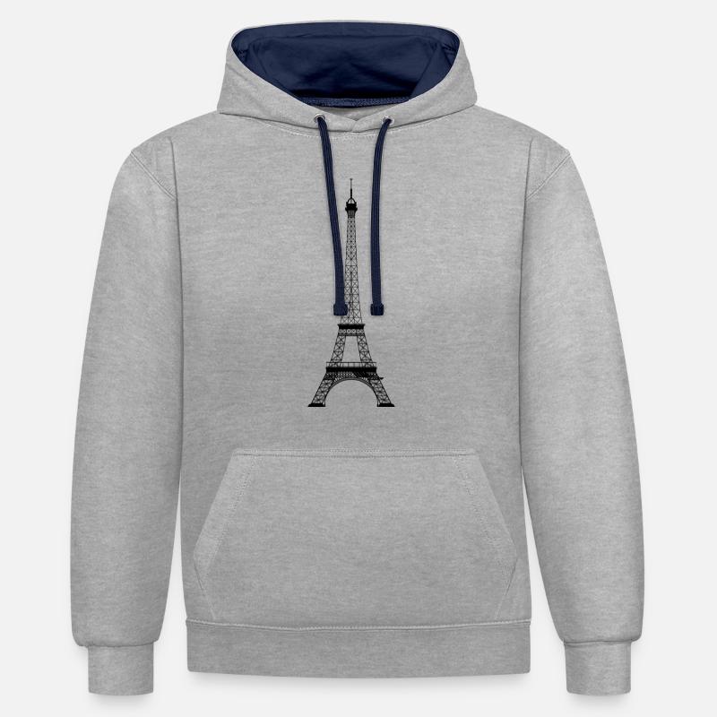 tour Eiffel - Sweat à capuche contrasté - gris chiné/bleu marine