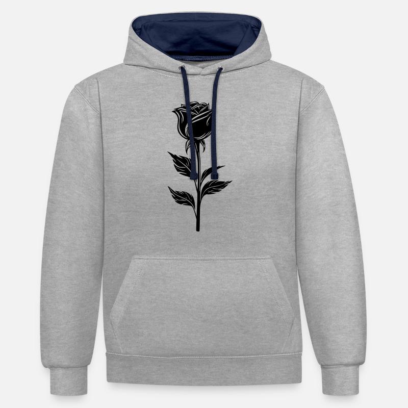 Conception simple de la rose - Sweat à capuche contrasté - gris chiné/bleu marine