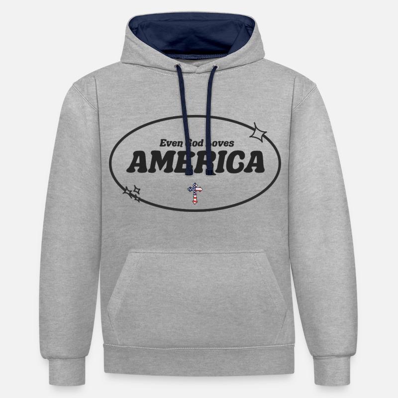 Even God Worships America - Contrast hoodie - heather grey/navy
