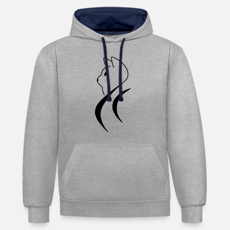 Chat - Sweat à capuche contrasté - gris chiné/bleu marine