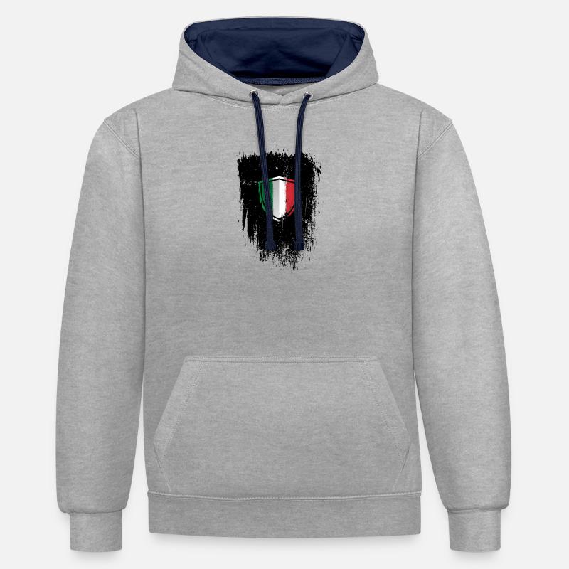 Bouclier du drapeau italien vieilli - Sweat à capuche contrasté - gris chiné/bleu marine