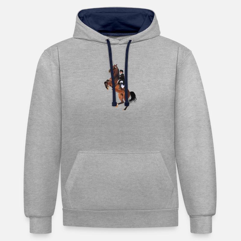 Cavalier élégant sur cheval cabré - Sweat à capuche contrasté - gris chiné/bleu marine