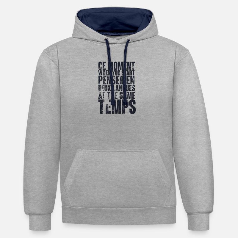 CITATION COOL POUR LES MULTILINGUES, bilingues - Sweat à capuche contrasté - gris chiné/bleu marine