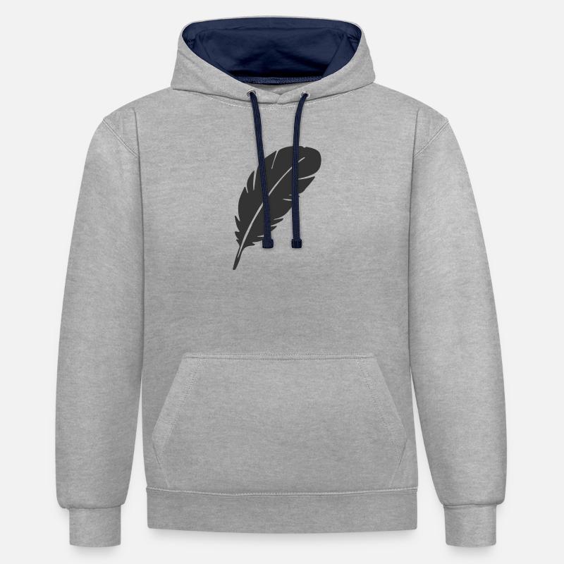 Conception élégante de silhouette de plume - Sweat à capuche contrasté - gris chiné/bleu marine