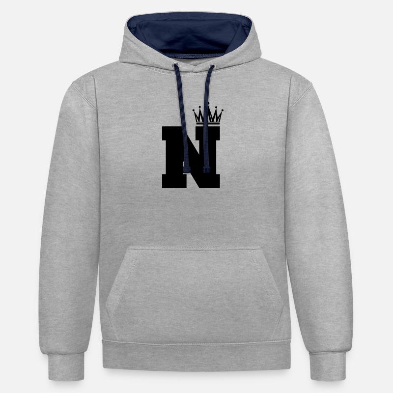 Couronne N - Sweat à capuche contrasté - gris chiné/bleu marine