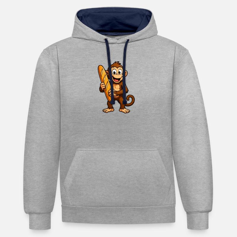 Singe avec baguette - Sweat à capuche contrasté - gris chiné/bleu marine