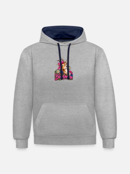 Bündnerin mit Blumenkranz - Kontrast-Hoodie - Grau meliert/Navy