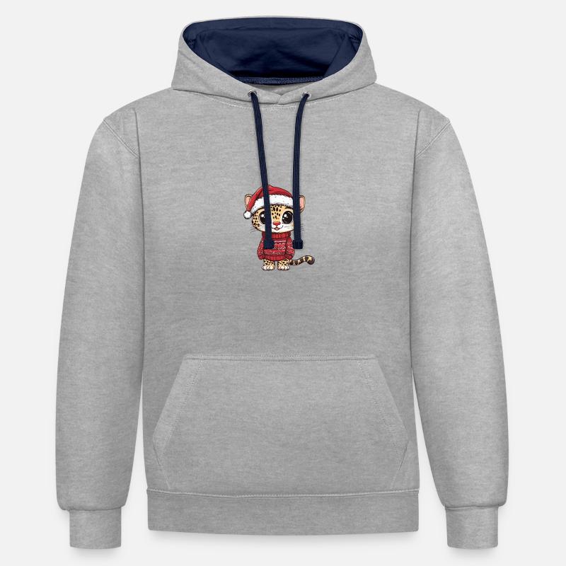Bande dessinée de Noël léopard - Sweat à capuche contrasté - gris chiné/bleu marine