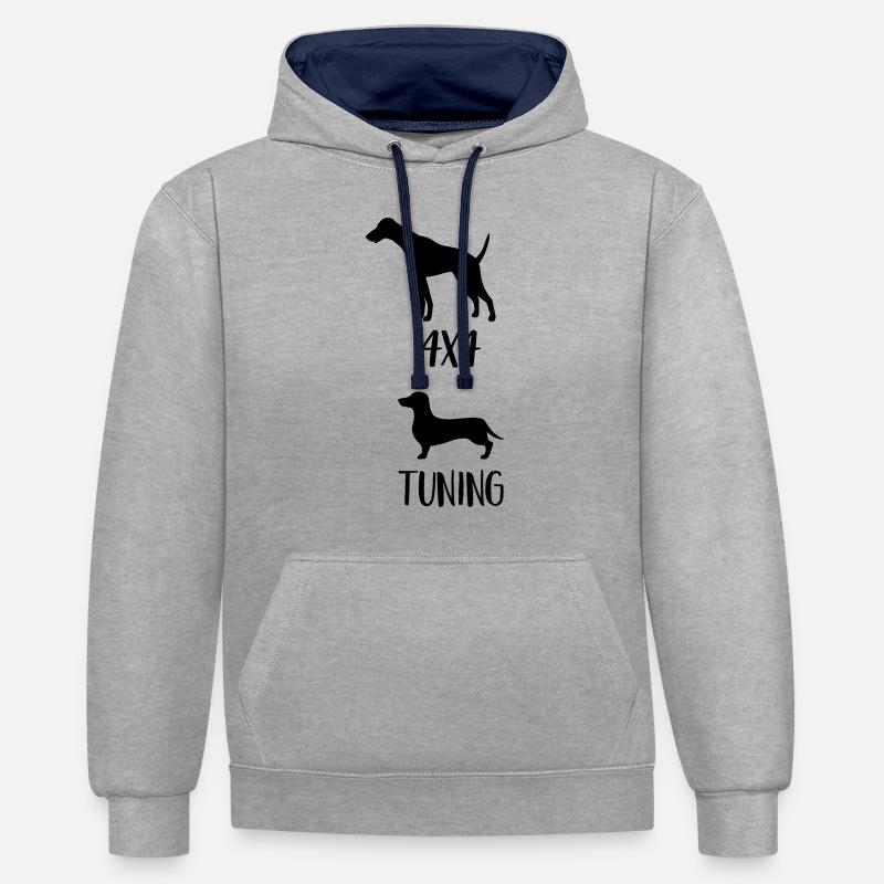 Teckel 4x4 - Sweat à capuche contrasté - gris chiné/bleu marine