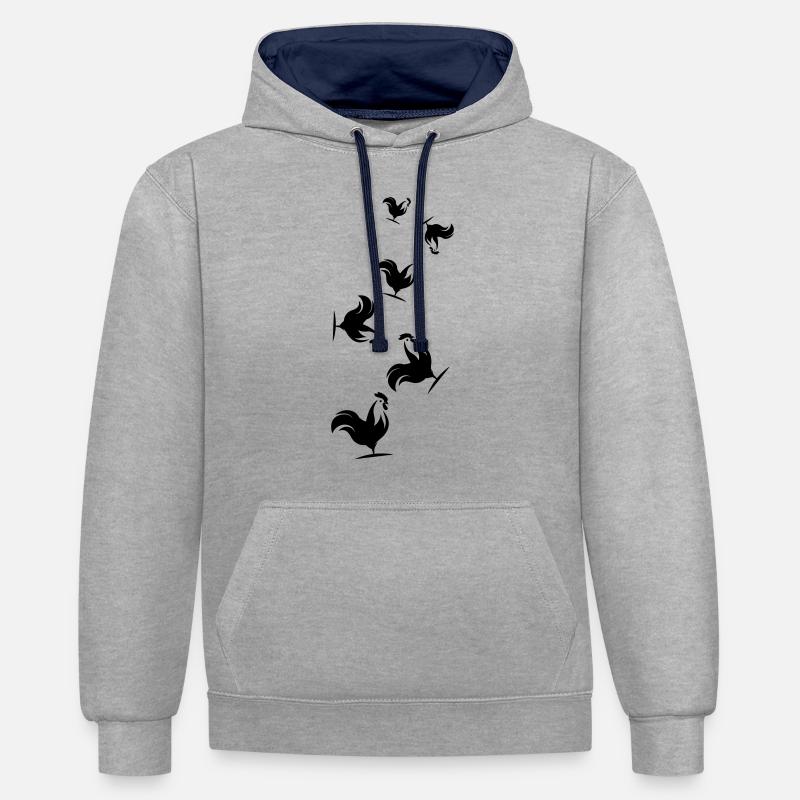 Silhouette d’animal coq - Sweat à capuche contrasté - gris chiné/bleu marine