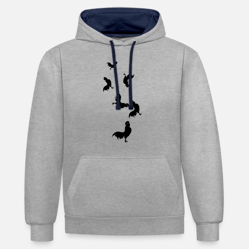 Silhouette d’animal coq - Sweat à capuche contrasté - gris chiné/bleu marine