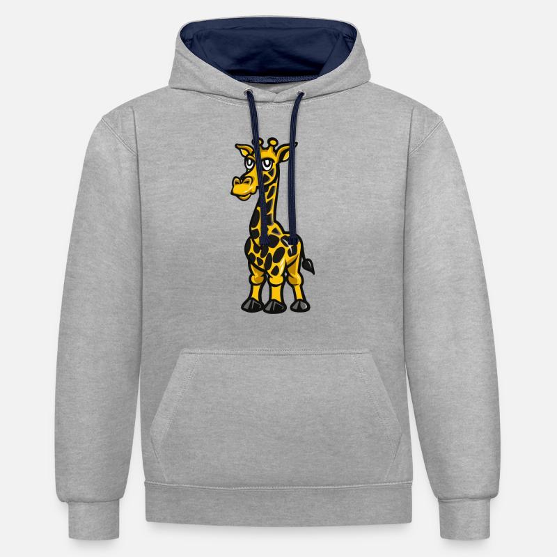 Giraffe Comic - Kontrast-Hoodie - Grau meliert/Navy
