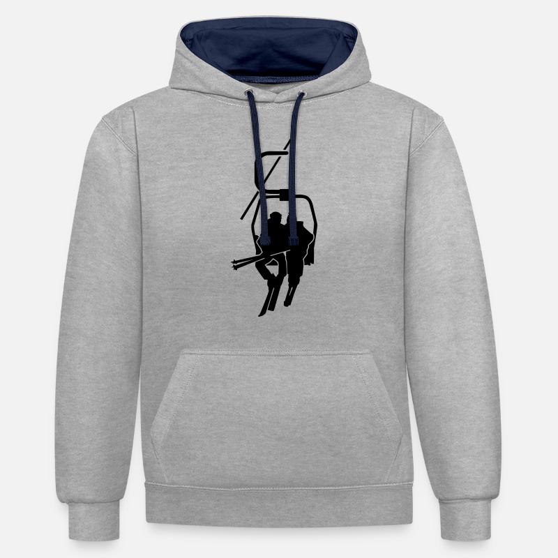 Ski - Sweat à capuche contrasté - gris chiné/bleu marine