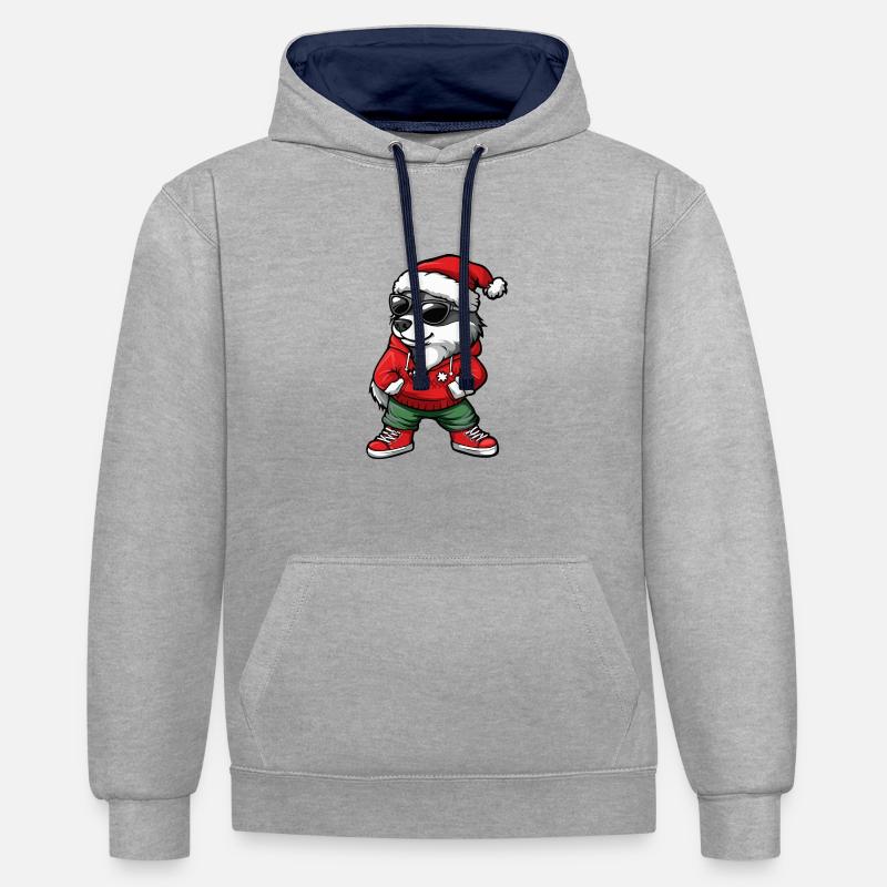 Husky Chien Noël Noël - Sweat à capuche contrasté - gris chiné/bleu marine