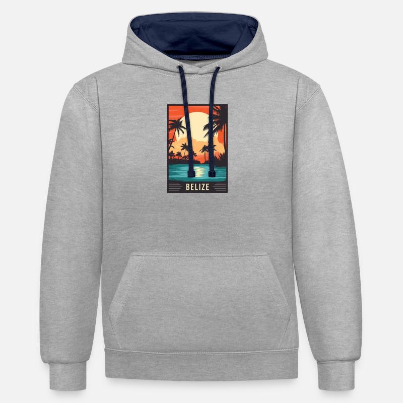 Découvrez le paradis tropical du Belize - Sweat à capuche contrasté - gris chiné/bleu marine