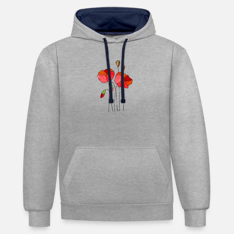 Fleur - Sweat à capuche contrasté - gris chiné/bleu marine