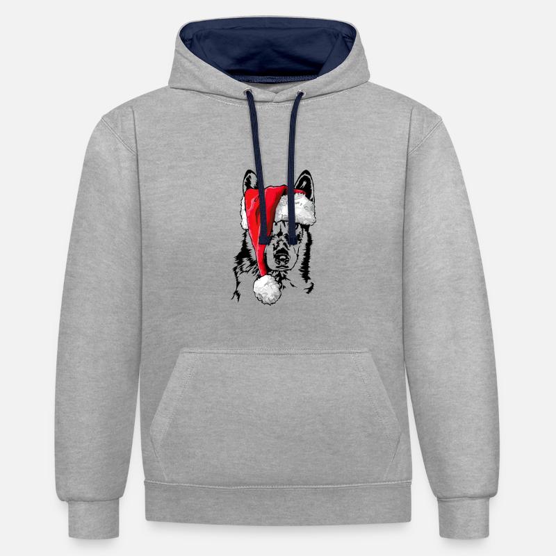 Lévrier tchécoslovaque Noël Wilsigns - Sweat à capuche contrasté - gris chiné/bleu marine