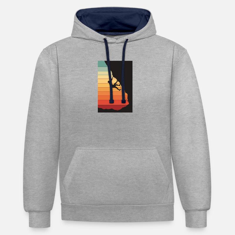 Grimpeurs au coucher du soleil - Sweat à capuche contrasté - gris chiné/bleu marine