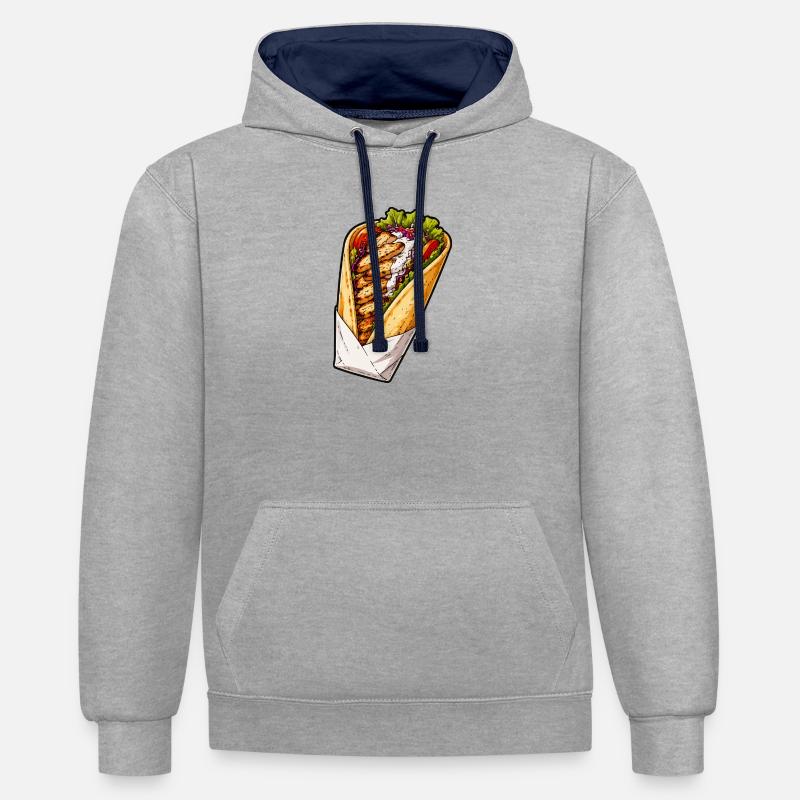 Illustration de wrap de poulet - Sweat à capuche contrasté - gris chiné/bleu marine