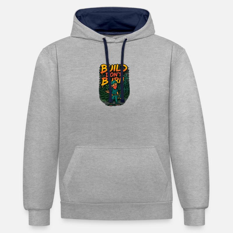Construire Ne brûlez pas - Sweat à capuche contrasté - gris chiné/bleu marine