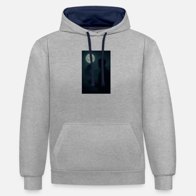 Relation de la Nuit de Lune - Sweat à capuche contrasté - gris chiné/bleu marine