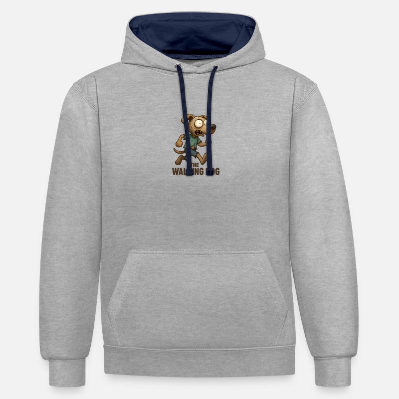 Le chien qui marche : course désespérée - Sweat à capuche contrasté - gris chiné/bleu marine