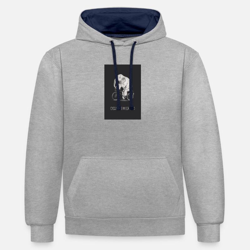 Le vélo, c’est mon cardio - Sweat à capuche contrasté - gris chiné/bleu marine