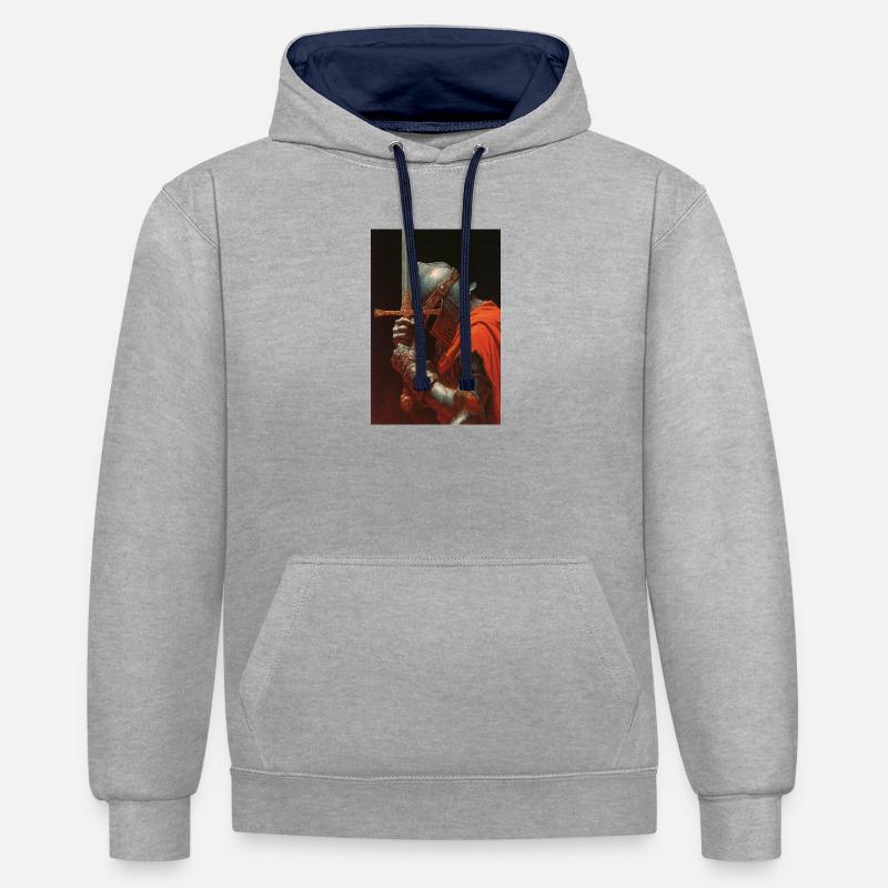 Chevalier médiéval avec épée - Sweat à capuche contrasté - gris chiné/bleu marine