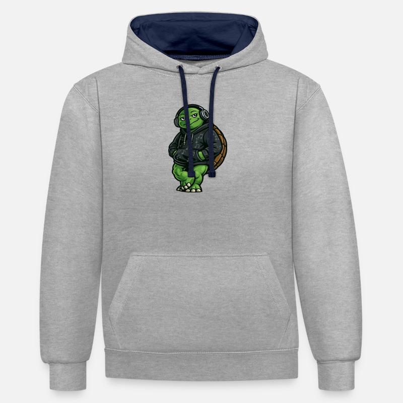 Sweat à capuche DJ Groovy Turtle - Sweat à capuche contrasté - gris chiné/bleu marine