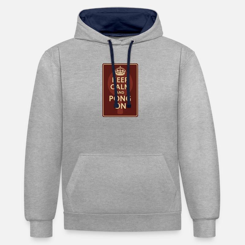 Keep Calm and Pong On / Ping - Sweat à capuche contrasté - gris chiné/bleu marine