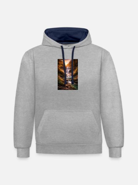 Waterfall in the evening sun - Contrast hoodie - heather grey/navy