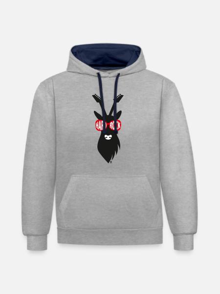 Rocker-Hirsch mit Gitarrengeweih - schwarz - Kontrast-Hoodie - Grau meliert/Navy