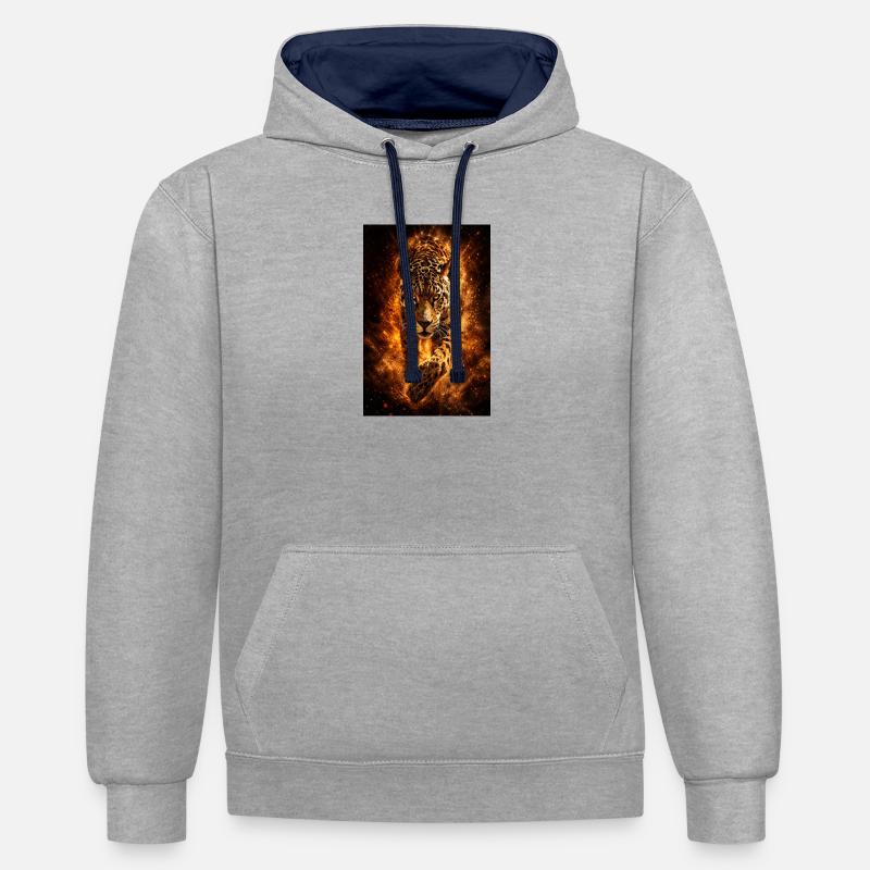 Incendie du léopard - Sweat à capuche contrasté - gris chiné/bleu marine